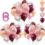OuMuaMua 60Pcs Pink Gold Confetti Latex Balloons Kit, 12 Inch Pink White Gold Helium Balloons Party Supplies for Confession Proposal Wedding Girl Birthday Baby Shower Party Decoration - Image 4